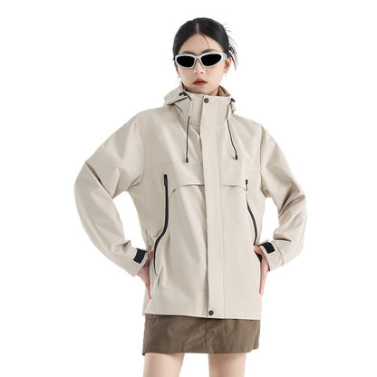 Women's technical waterproof oversized parka with hood and concealed zip pockets EVA-US