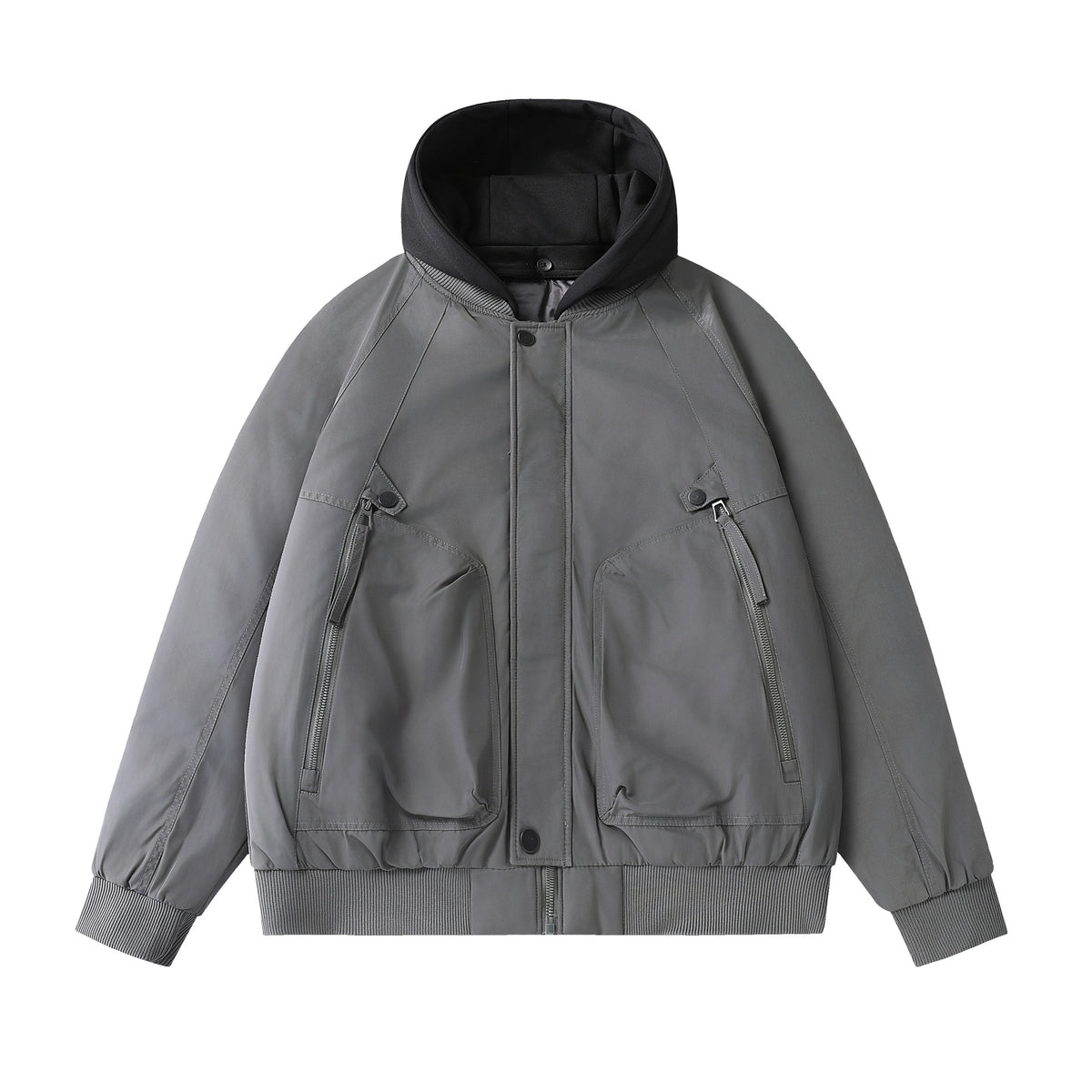 Men's Boxy Utility Bomber with quilted thermal insulation, integrated hood, and concealed zippers EVA-US