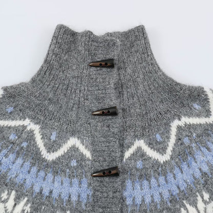 Women’s Norwegian cardigan with stand-up collar and wooden button closures EVA-US