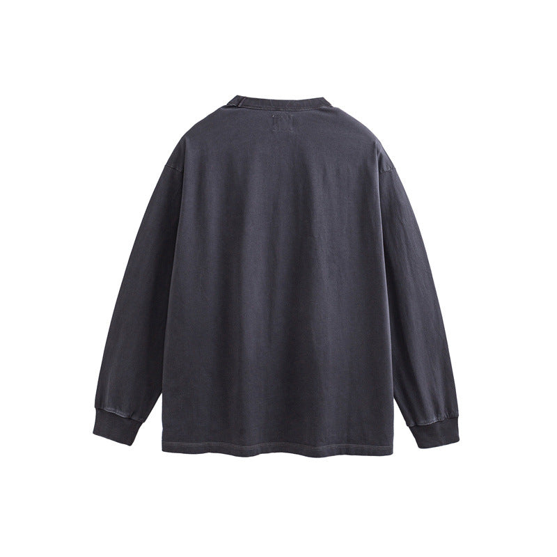 Unisex Oversize Long Sleeve Sweatshirt with Relief Logo and Vintage Washed Cotton Blend EVA-US