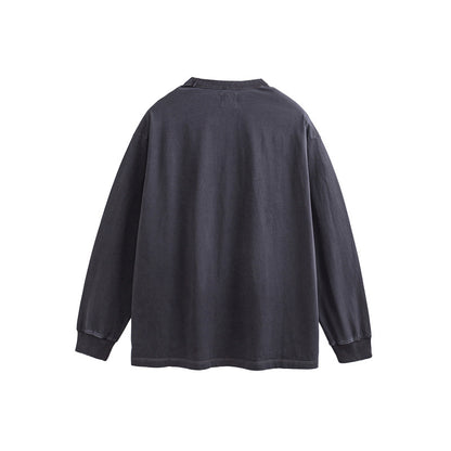 Unisex Oversize Long Sleeve Sweatshirt with Relief Logo and Vintage Washed Cotton Blend EVA-US