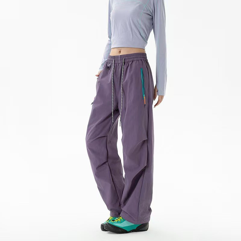 Loose trekking pants with water-repellent quick-drying coating elastic drawstring waistband and zip pockets EVA-US