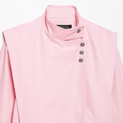 Women's Short Asymmetric Jacket with High Stand-Up Collar and Cape Shoulder EVA-US