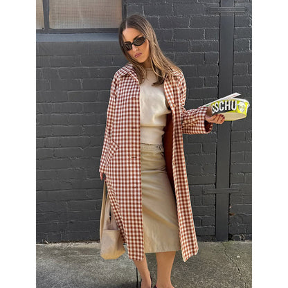 Women's midi-length checked coat in oversized cut with patch pockets EVA-US