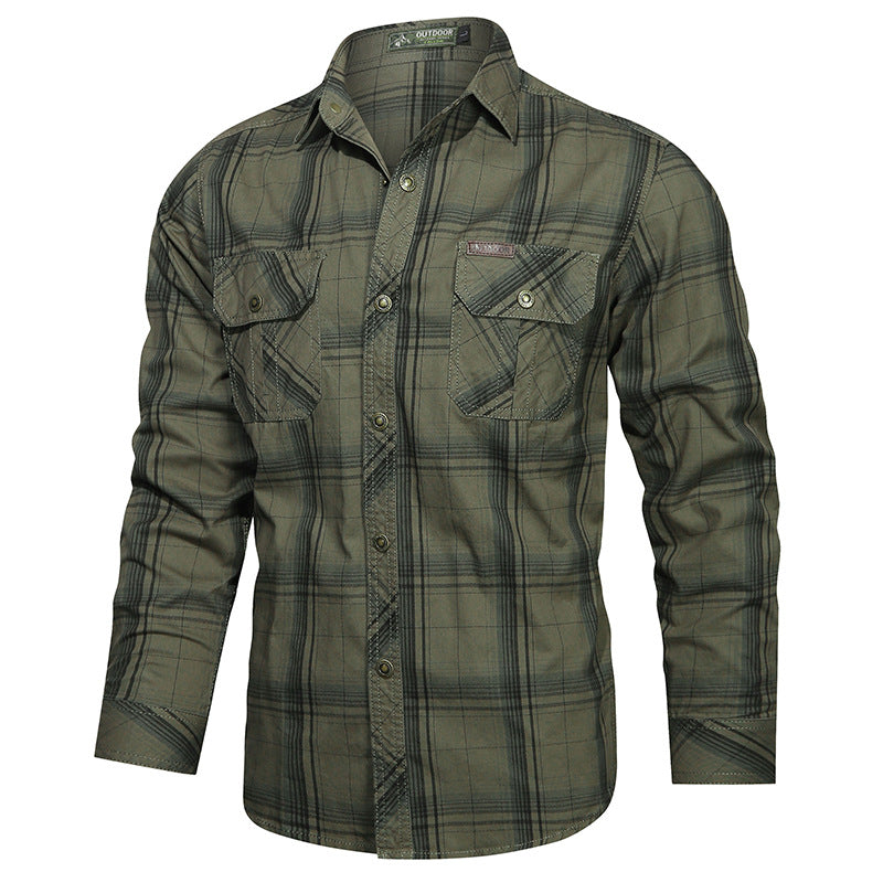 Men's checked flannel outdoor shirt with reinforced flap chest pockets and ergonomic back detail EVA-US