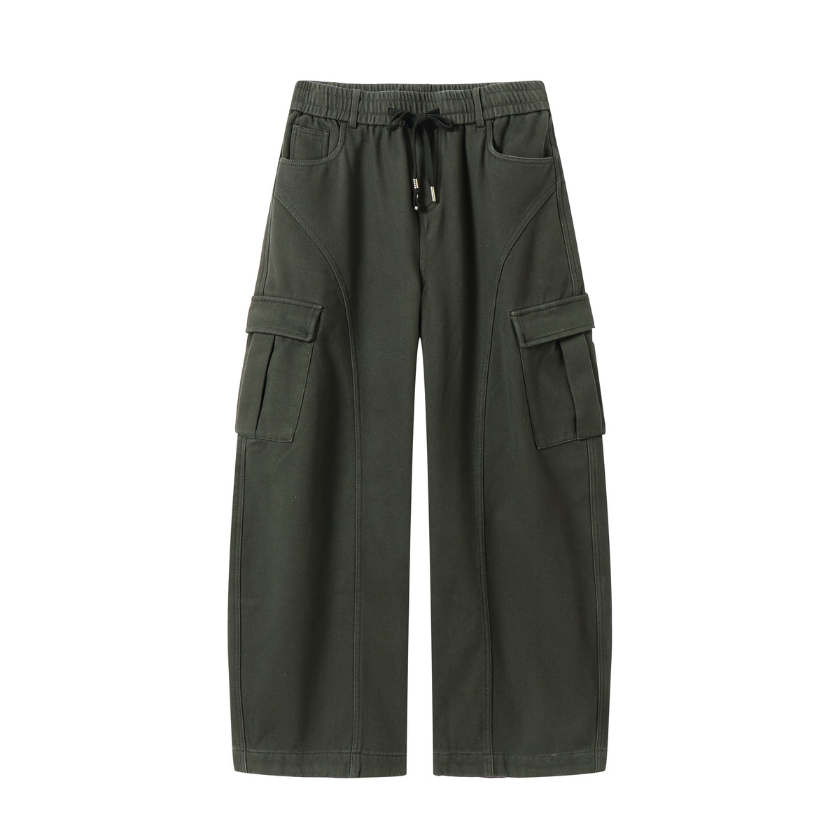 Men's Wide Cargo Pants with Drawstring Waist and Multiple Flap Pockets EVA-US
