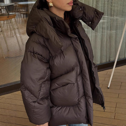 Women's Oversize Quilted Jacket with High Shawl Collar and Padded Filling EVA-US