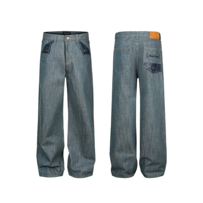 Ladies Wide High-Waist Jeans with Decorative Cuff Pockets EVA-US