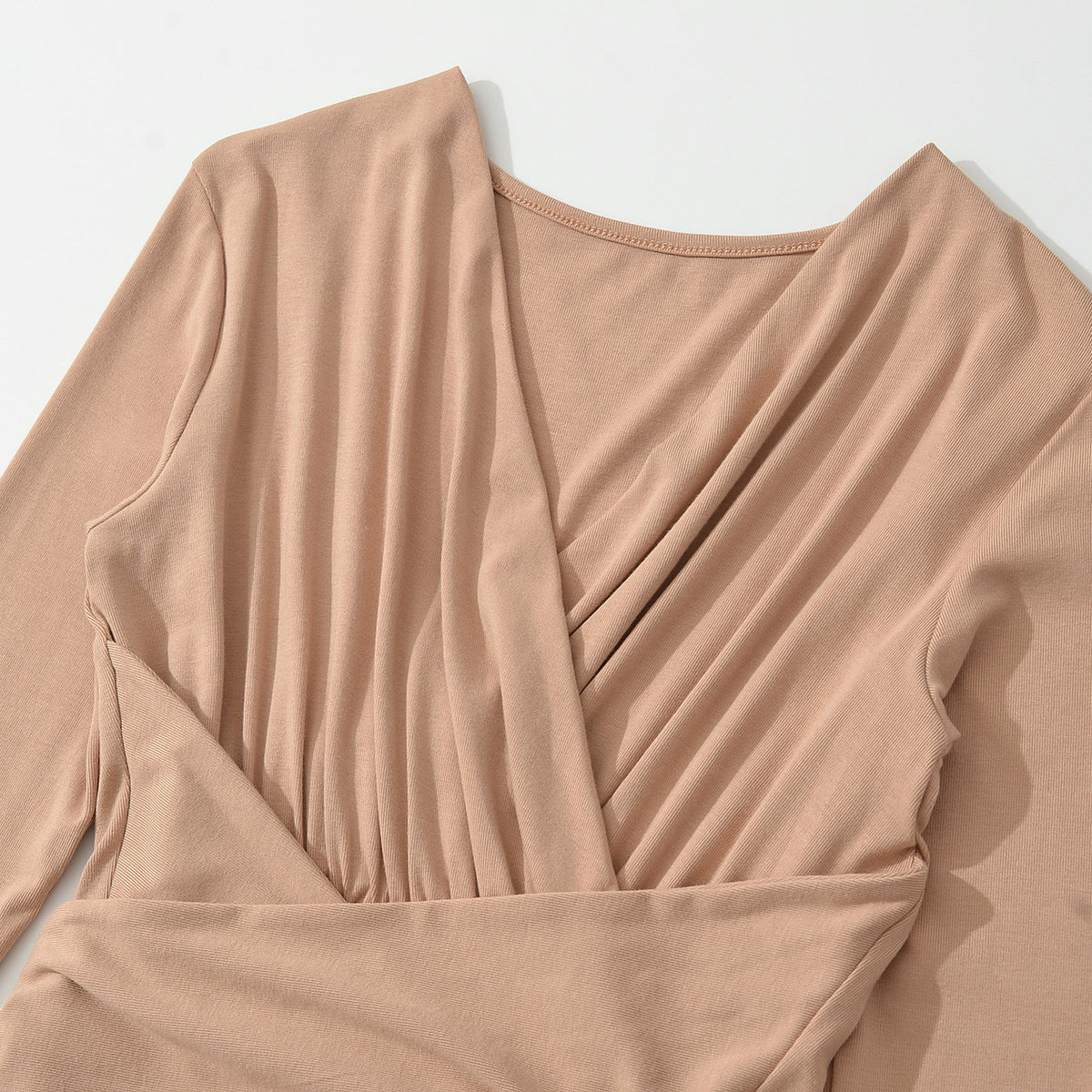 Women's Maxi Wrap Dress with Tailored Wrap Section and Long Sleeves EVA-US