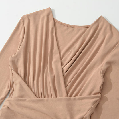 Women's Maxi Wrap Dress with Tailored Wrap Section and Long Sleeves EVA-US