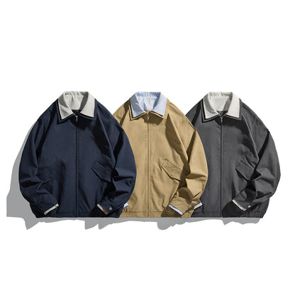 Men's short jacket in boxy cut made of sturdy canvas with contrasting lapel EVA-US