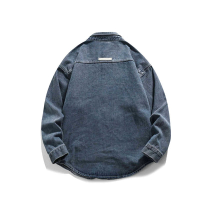 Unisex Boxy Denim Jacket in Oversized Look with Snap Button Front and Utility Shoulder Yoke EVA-US