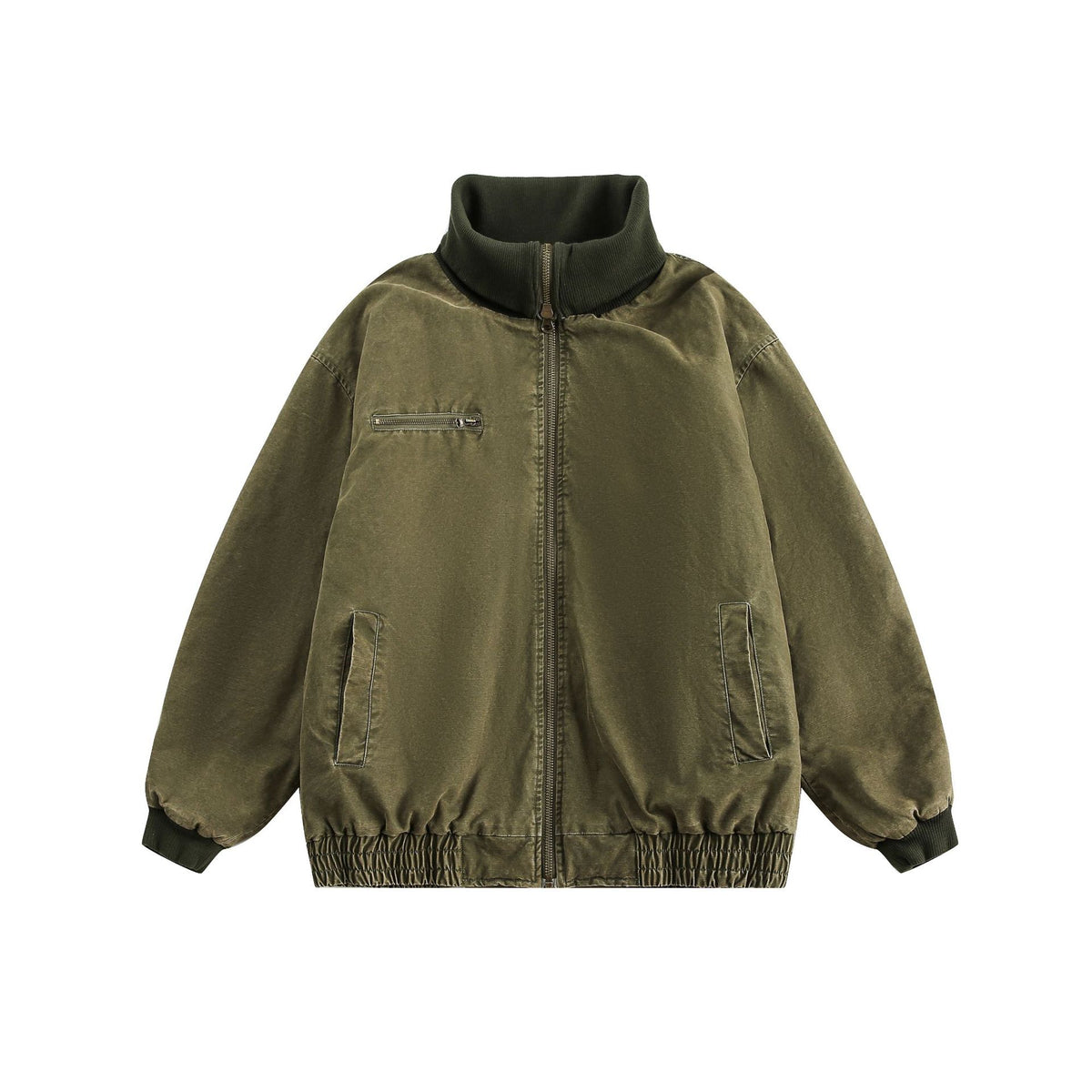 Unisex Oversize Bomber Jacket with High Ribbed Collar and Elastic Hem EVA-US
