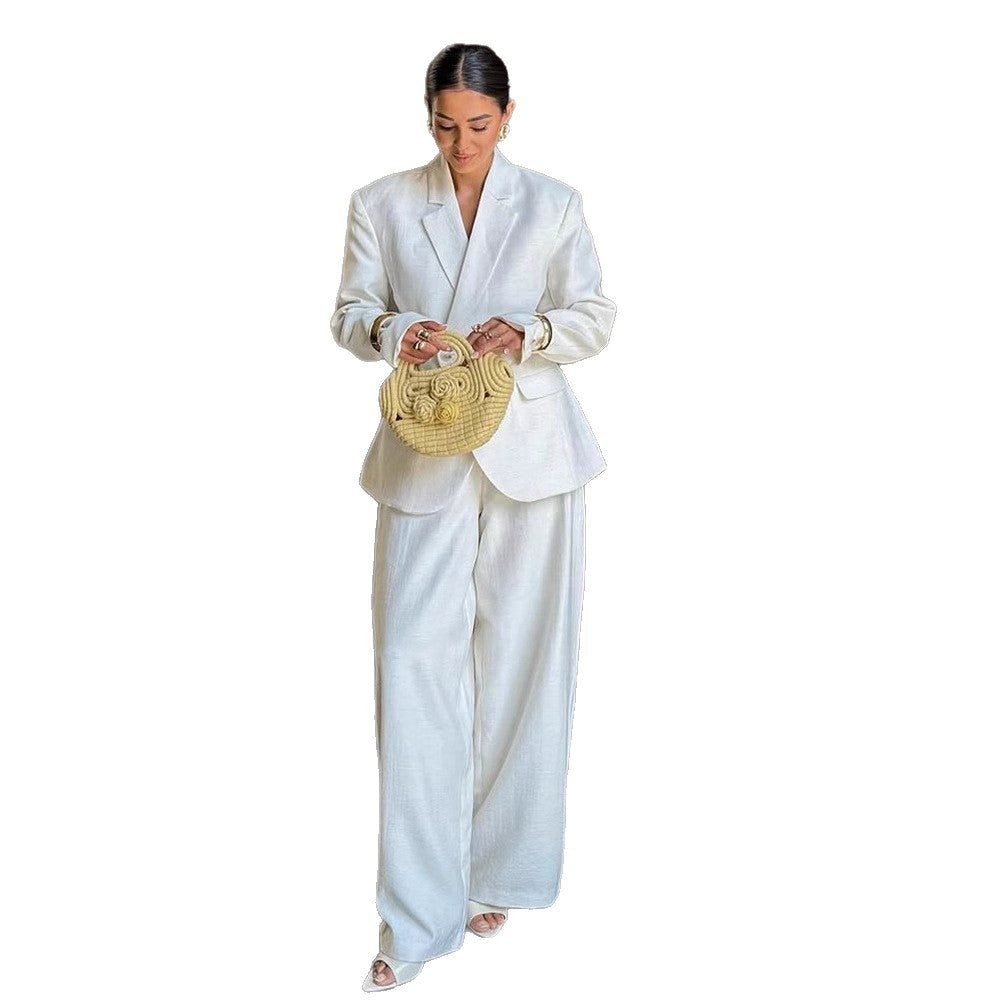 Women's Oversized Linen Blazer with Structured Shoulder and Tailored Hem EVA-US