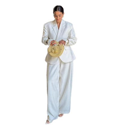 Women's Oversized Linen Blazer with Structured Shoulder and Tailored Hem EVA-US