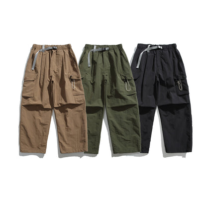 Men's cargo pants in utility style with elastic waistband and integrated belt EVA-US