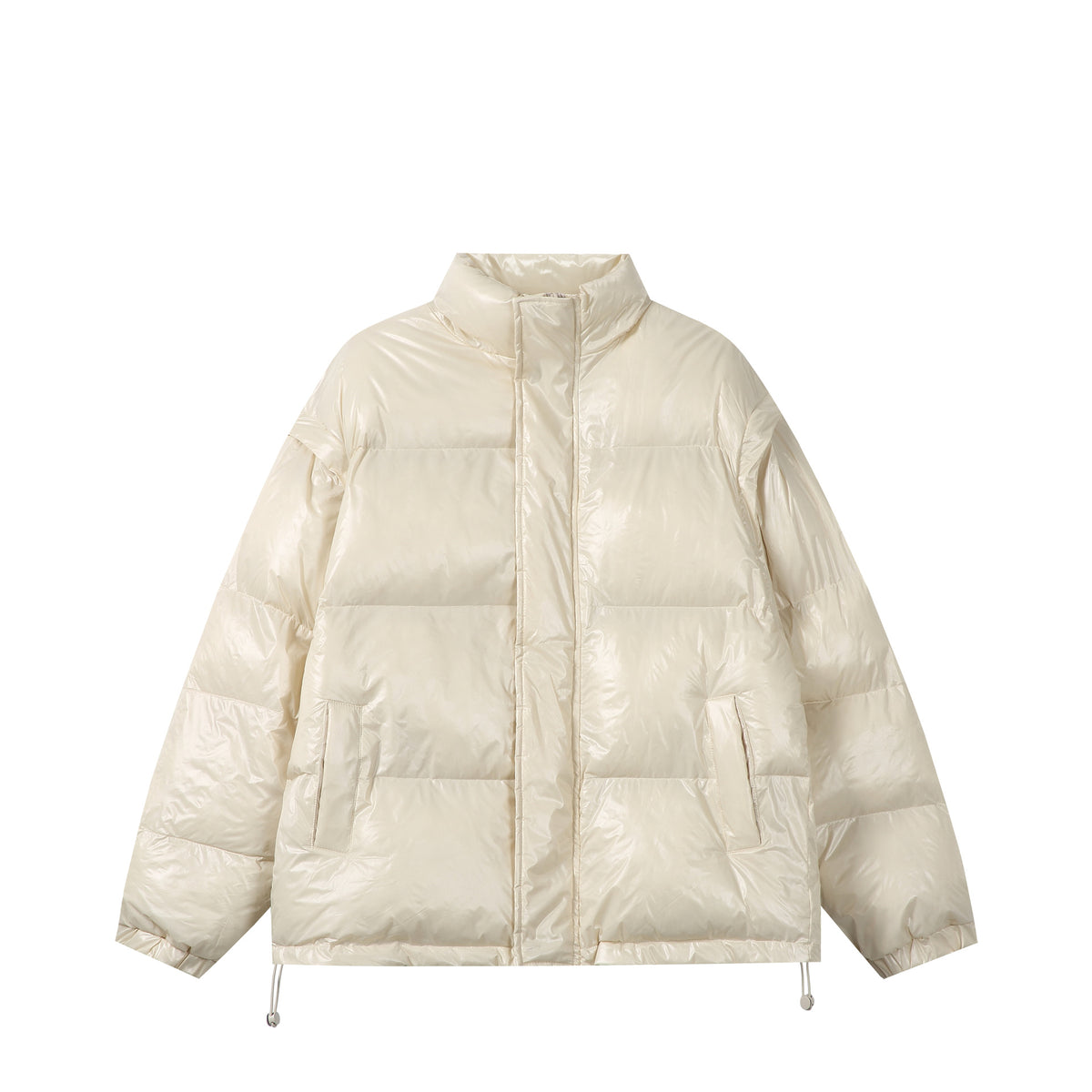 Unisex Shiny Boxy Quilted Oversized Puffer Jacket with High Stand-up Collar EVA-US