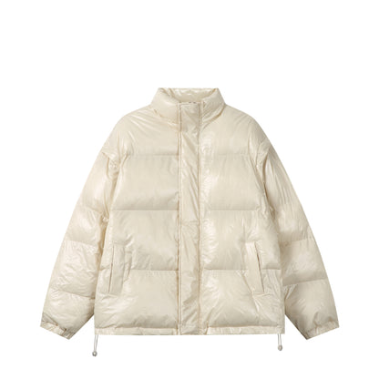 Unisex Shiny Boxy Quilted Oversized Puffer Jacket with High Stand-up Collar EVA-US