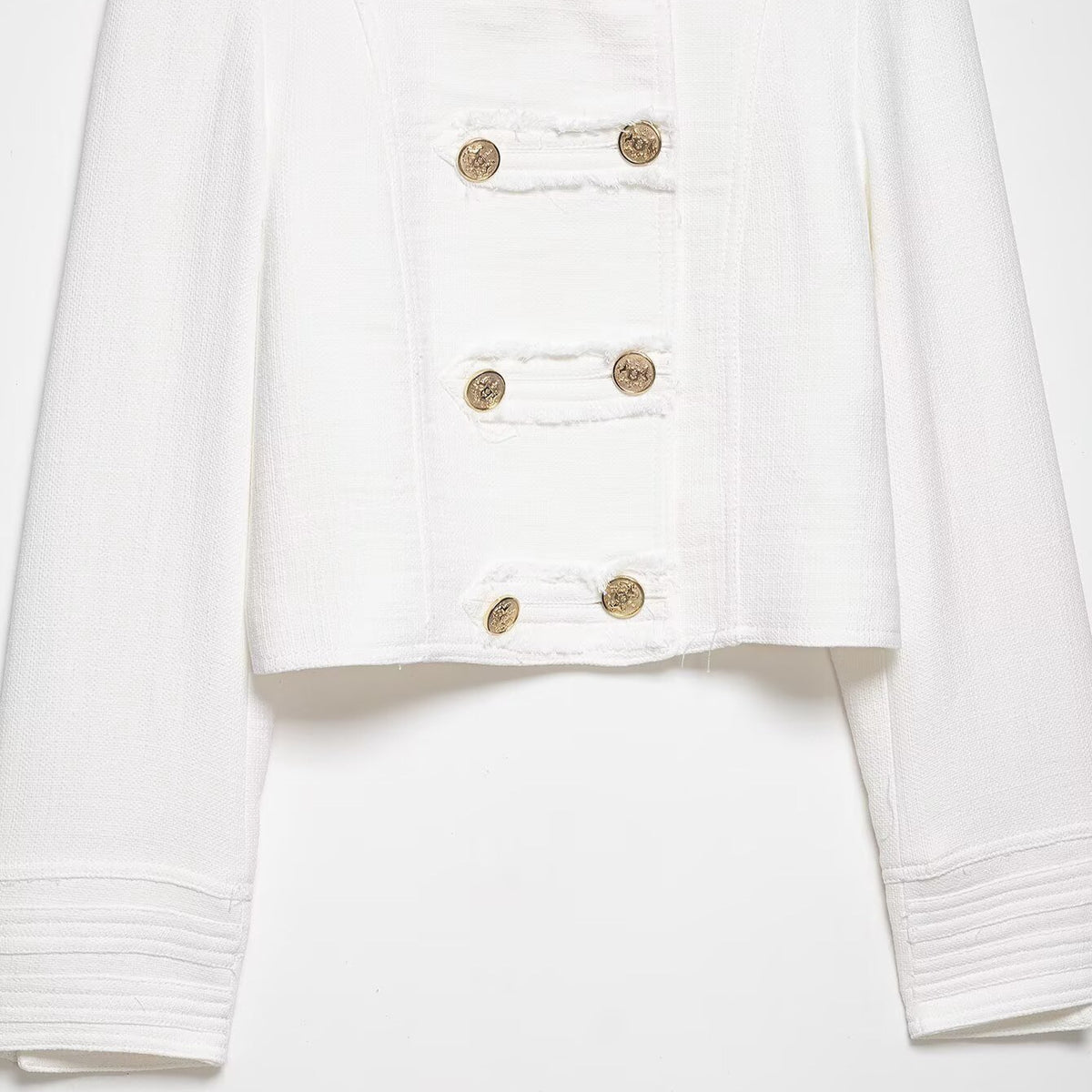 Ladies short jacket in nautical style with double-breasted decorative button placket and stand-up collar EVA-US