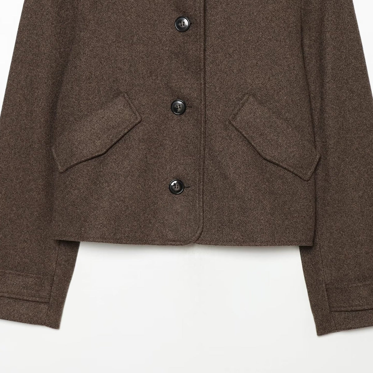 Women Cropped Boxy Jacket with High Stand-Up Collar, Button Placket and Flap Pockets