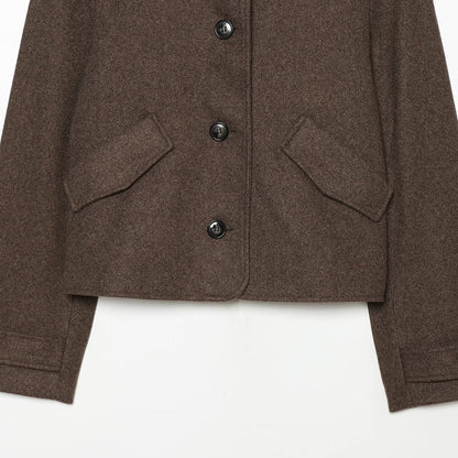 Women Cropped Boxy Jacket with High Stand-Up Collar, Button Placket and Flap Pockets
