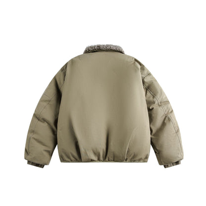 Men's Warm Insulated Field Bomber Jacket with Sheepskin-Look Collar EVA-US
