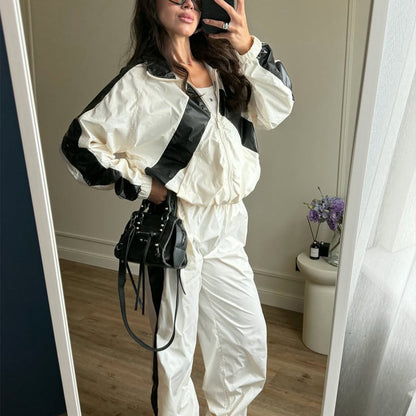 Ladies Sportives Nylon Set with Boxy Zip Jacket and High-Waist Jogger EVA-US