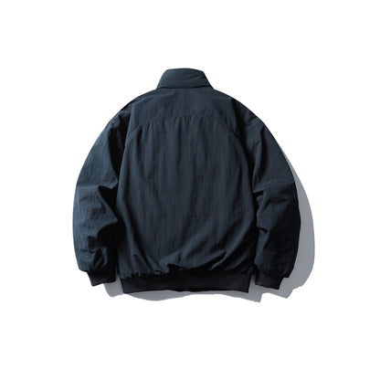 Men's Boxy Utility Bomber Jacket with High Stand-Up Collar, Concealed Front Placket and Zip Chest Pocket EVA-US