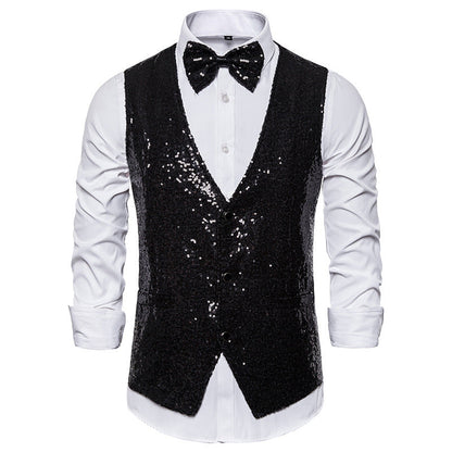 Men's Glittering Holiday Waistcoat with Matching Bow Tie EVA-US