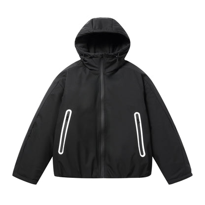 Unisex Short Boxy Weatherproof Puffer Jacket with Hood and Sealed Zippers EVA-US