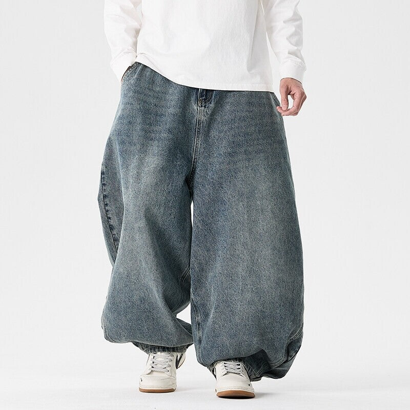 Men's extra-wide baggy jeans with a dropped crotch, relaxed low-crotch cut, and wide hem EVA-US