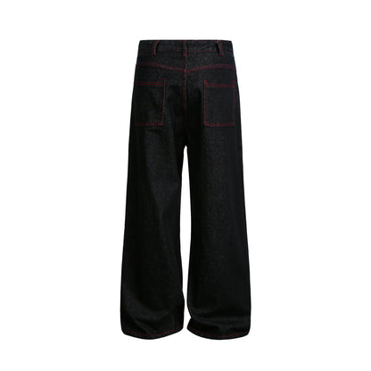 Women's wide cropped denim pants with high waist and contrast seams EVA-US