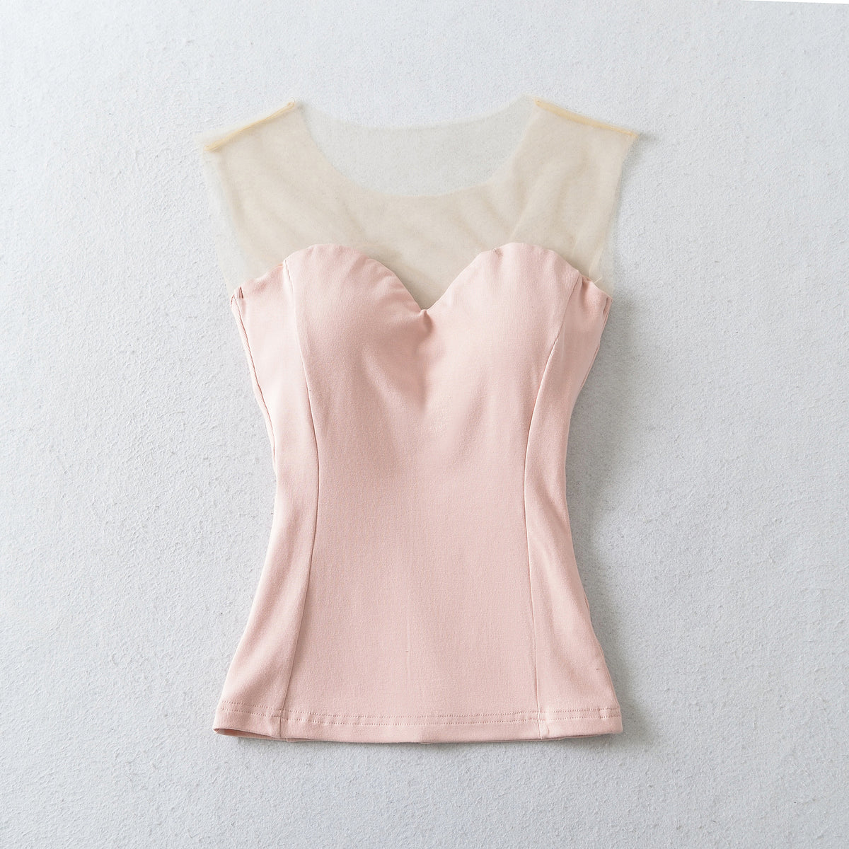 Ladies Two-Piece Fine Knit Top Set with Mesh Insert and Open Cardigan EVA-US