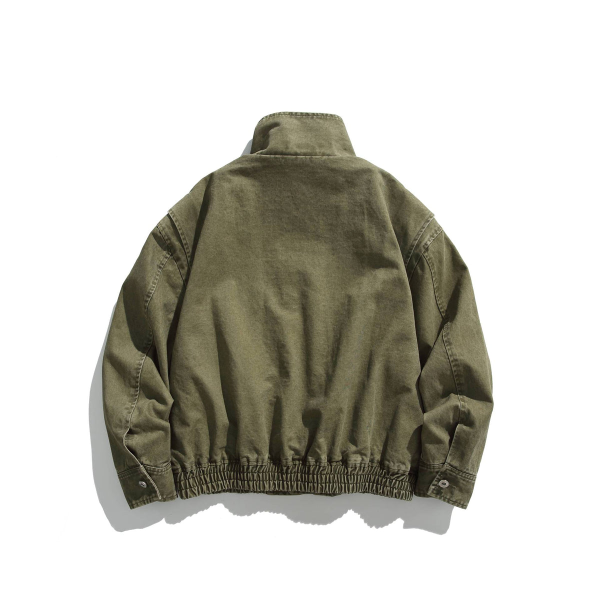 Unisex Short Jacket in Vintage Canvas with High Stand-Up Collar and Utility Pockets EVA-US
