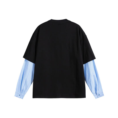 Women Layered Look T-Shirt with Integrated Shirt Sleeves and Oversized Print EVA-US