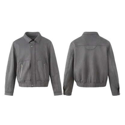 Men's short jacket in faux suede with stud appliqué and zip pockets EVA-US