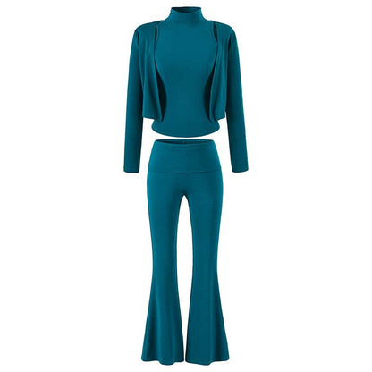 Women's Loungewear Set with Bolero, Turtleneck Cropped Top and Flared Trousers EVA-US
