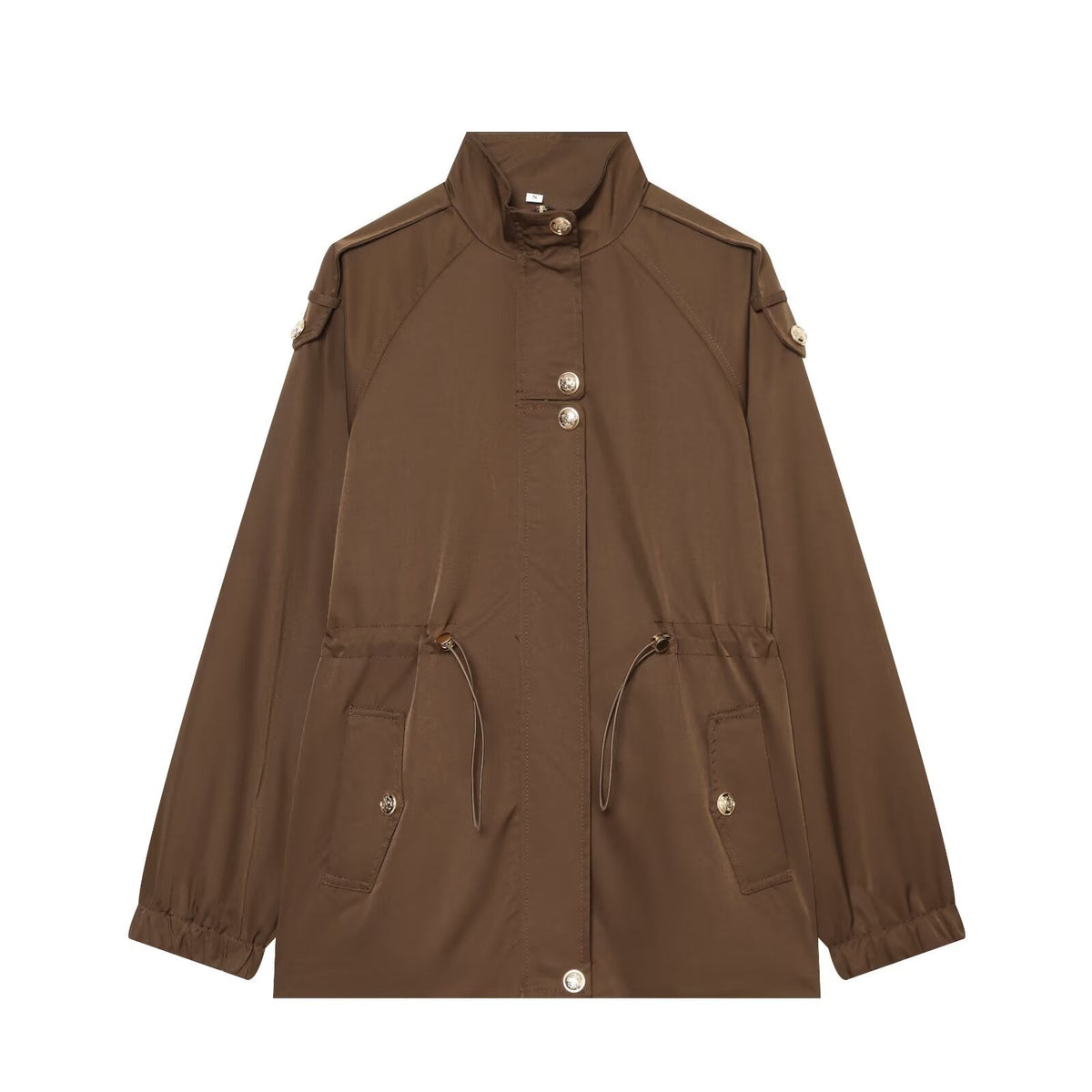 Women's lightweight parka with stand-up collar, drawstring waist, and shoulder patches EVA-US