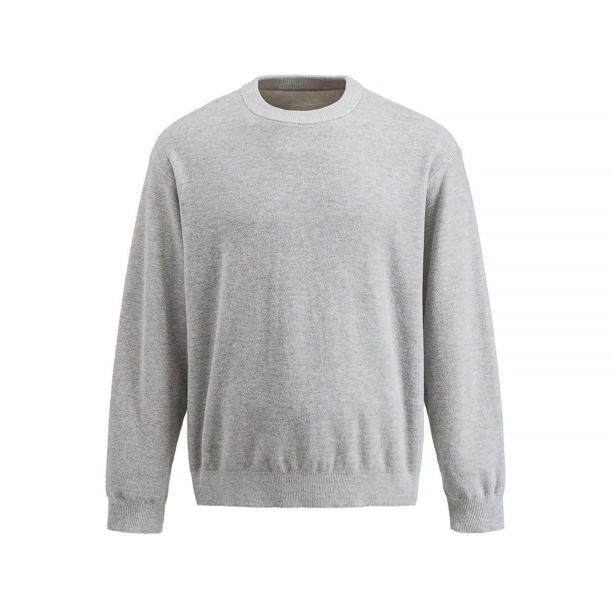 Men's Fine Round Neck Sweatshirt made of Terry Fleece with Ribbed Hem