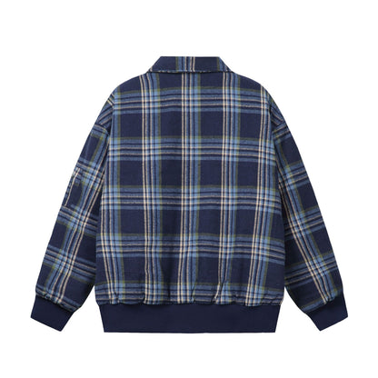 Unisex Checked Boxy Blouson in Oversized Cut with Rib Cuffs and Zipper EVA-US