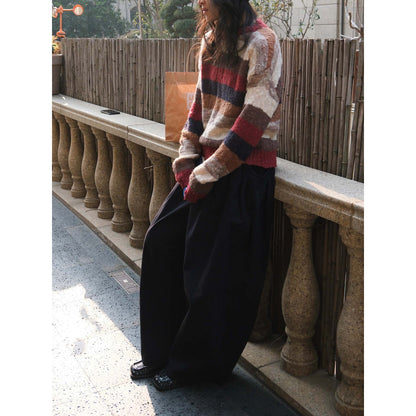 Women's Soft Fluffy Striped Sweater with Loose Silhouette EVA-US