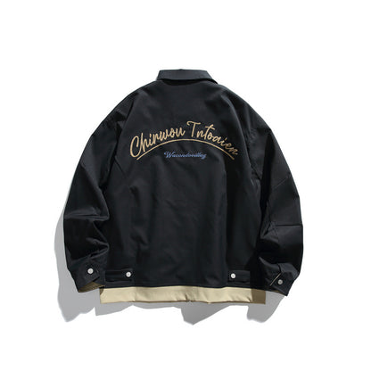 Unisex Boxy transitional blouson jacket with full-length zipper, chest zip pocket, and contrasting ribbed hem EVA-US