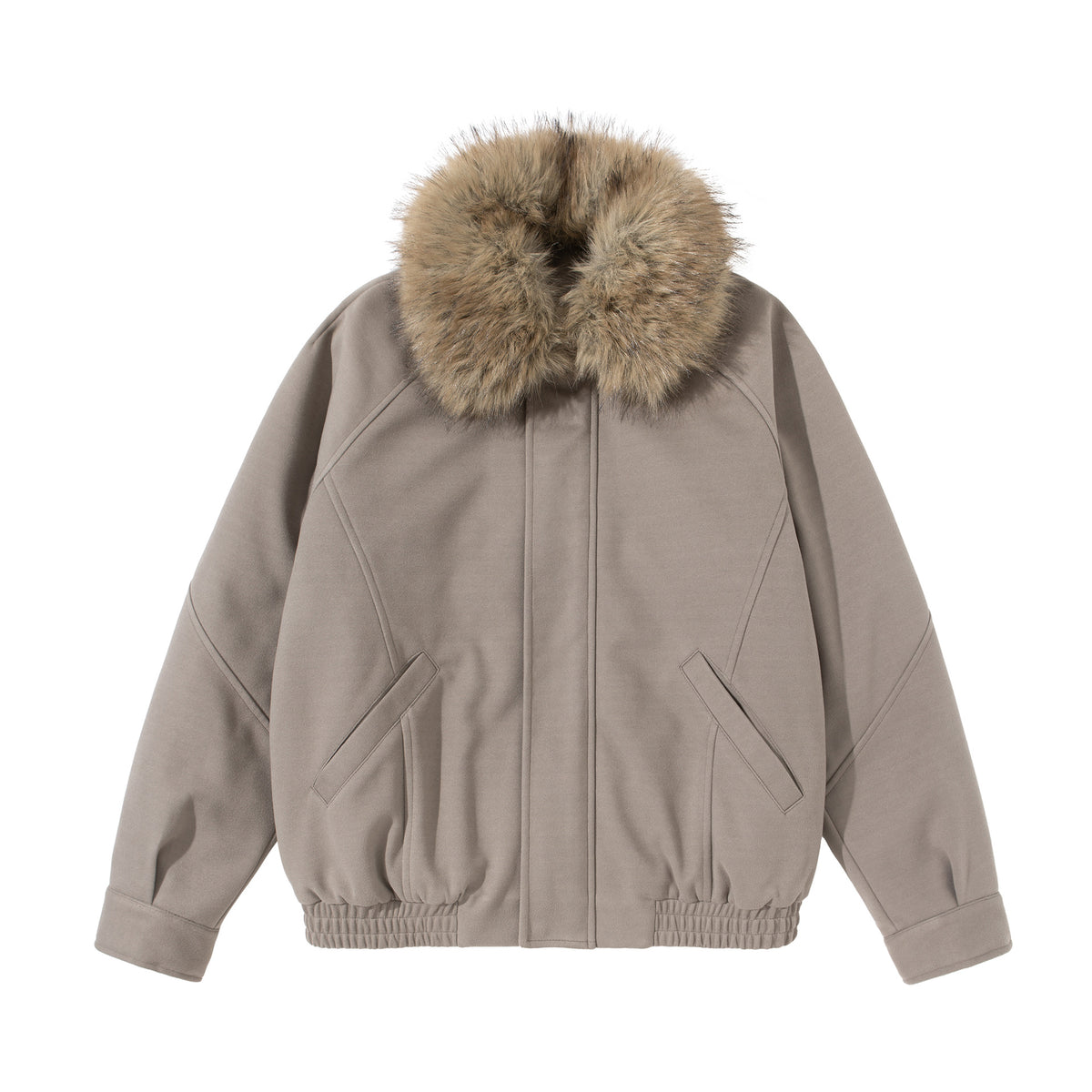 Women's boxy blouson with voluminous faux fur collar and elastic hem