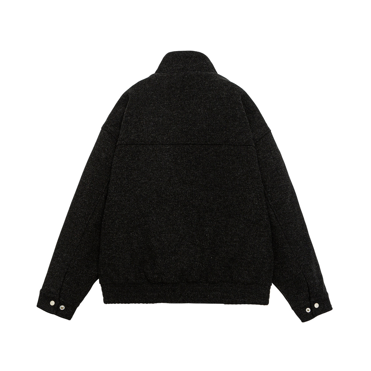 Men's short-cut boxy wool fleece jacket with high stand-up collar and full-length zipper EVA-US