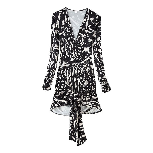 Women’s wrap mini dress with V-neck and knot band EVA-US