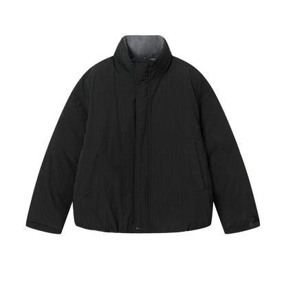 Unisex Reversible Puffer Jacket Short with High Stand-Up Collar and Concealed Closure EVA-US