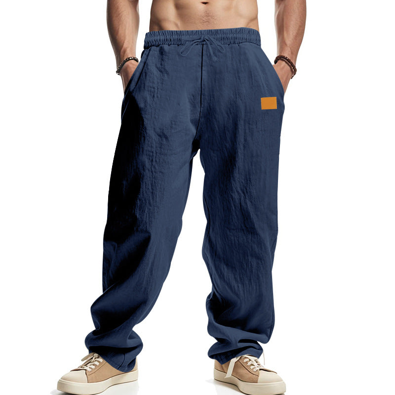 Men's Casual Linen Pants with Elastic Waistband and Generous Side Pockets EVA-US