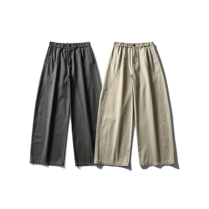 Women's Wide Cropped Pants with Elastic Waistband and Decorative Seam Passe EVA-US