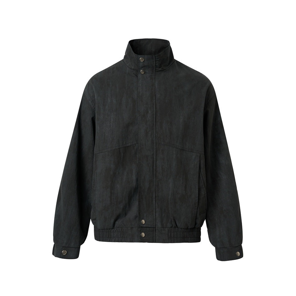 Unisex Short Jacket in minimalist Workwear look with high stand-up collar and snap button closure EVA-US