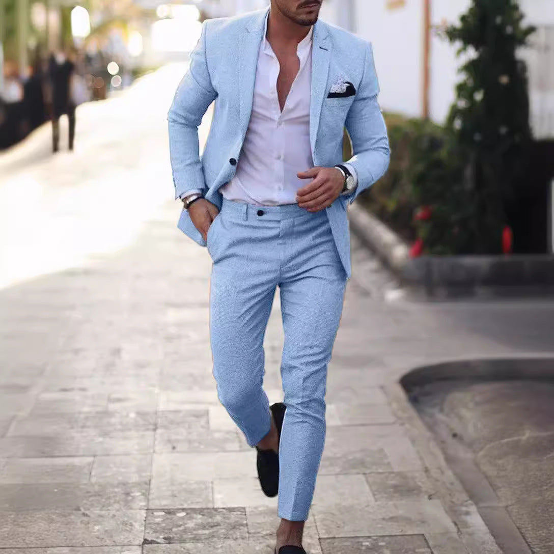 EVA-US Men's Linen Suit Set – Tailored Blazer & Slim Chino Pants